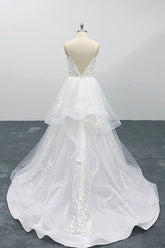 Best Appliques Spaghetti Strap Tulle Wedding Dress On Sale-27dress
